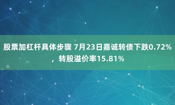 股票加杠杆具体步骤 7月23日嘉诚转债下跌0.72%，转股溢价率15.81%