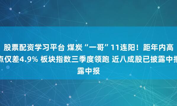 股票配资学习平台 煤炭“一哥”11连阳！距年内高点仅差4.9% 板块指数三季度领跑 近八成股已披露中报